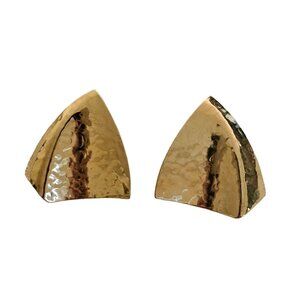 Crown Trifari‎ Hammered Gold Modernest 60's Clip Earrings